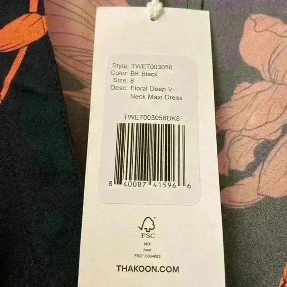 Thakoon Floral Deep-V Neck Maxi Dress Black Size 2 & Size 8 NWT - Picture 10 of 11